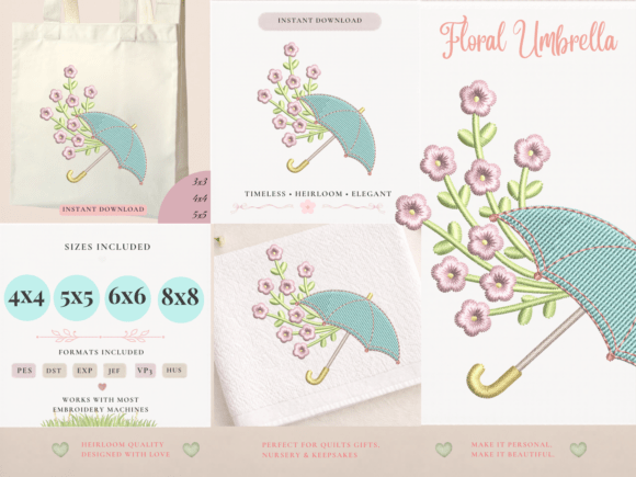Download Floral Umbrella Machine Embroidery File - Machine embroidery file Collection