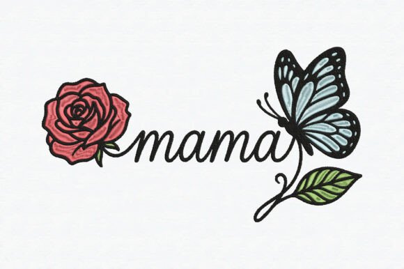 Download Mama Embroidery Design Rose &amp; Butterfly - Embroidery design Collection