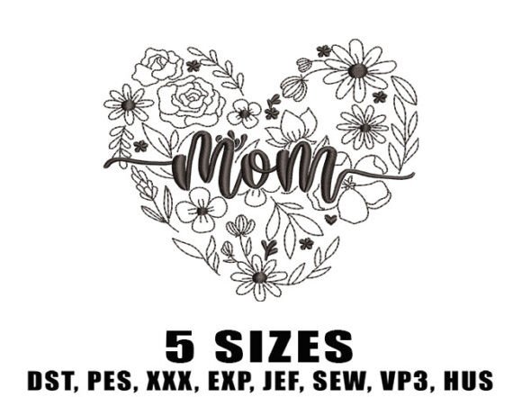 Download Mom Heart Floral Embroidery Designs - Embroidery design Collection