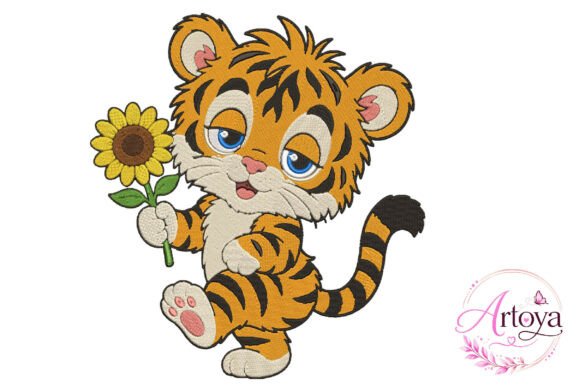 Download Tiger Sunflower Embroidery Design - Embroidery design Collection