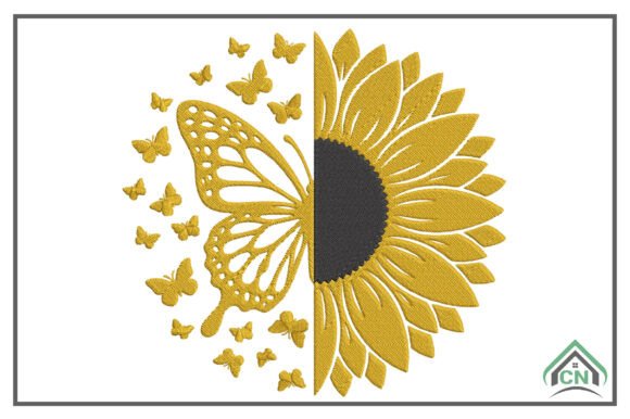 Download Butterfly Sunflower Embroidery Design - Embroidery design Collection