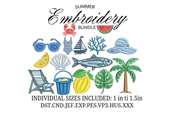 Download Summer Beach Icons Embroidery Design - Embroidery design Collection