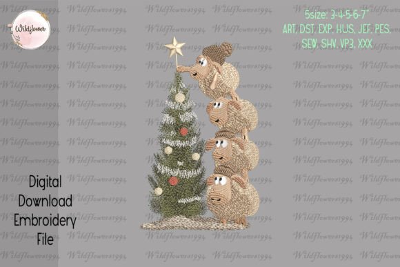 Download Christmas Sheeps Tree Embroidery Design - Embroidery design Collection